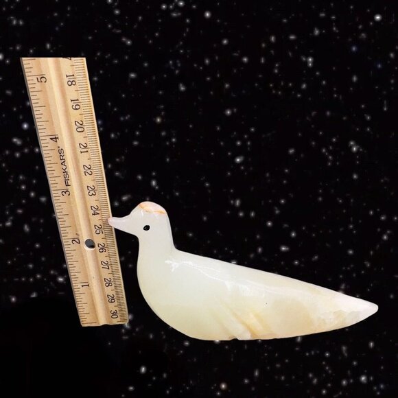 Marble Hand Carved Stone Bird With Black Eyes Vintage Figurine 6”W 2.5”T - Picture 8 of 11